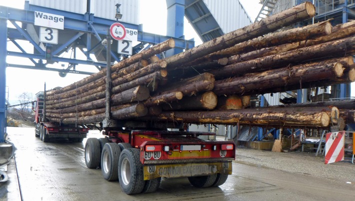 POL-FR: Massiv überladener Holztransporter außer Verkehr gezogen