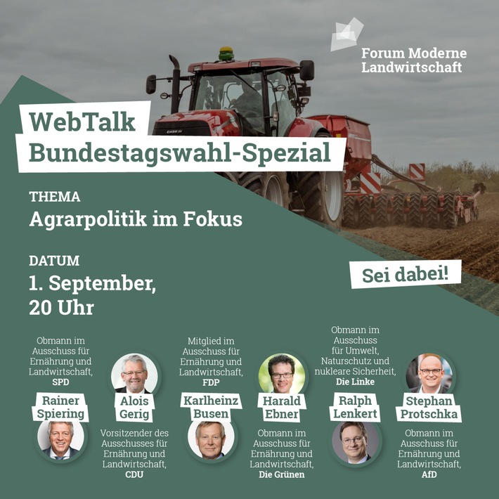 Agrarpolitik spielt wichtige Rolle bei Wahlentscheidung der Deutschen / Forum Moderne Landwirtschaft veranstaltet Politik-WebTalk