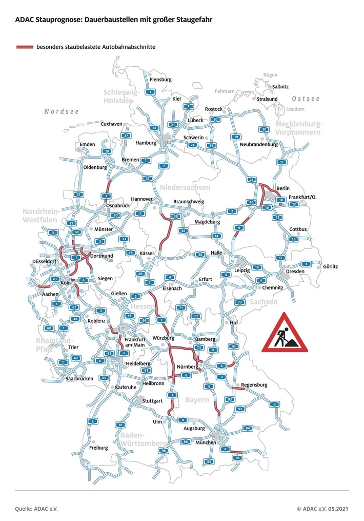 Lebhafter Reiseverkehr auf Deutschlands Autobahnen / ADAC Stauprognose für 28. bis 30. Mai
