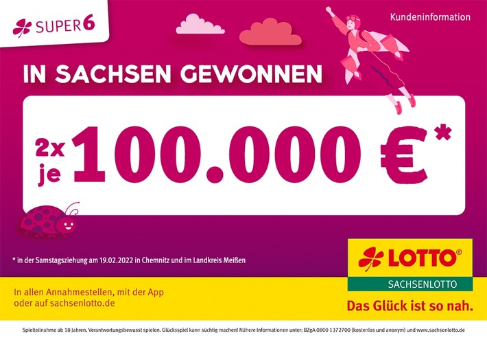 Höchstgewinn der Zusatzlotterie SUPER 6 gleich 2x in Sachsen geknackt