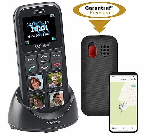 Per Tastendruck Angehörige anrufen oder im Notfall Hilfe anfordern: simvalley Mobile 4G-Senioren-Handy RX-850 mit Garantruf Easy, 4 Kurzwahl-Foto-Tasten, GPS, App