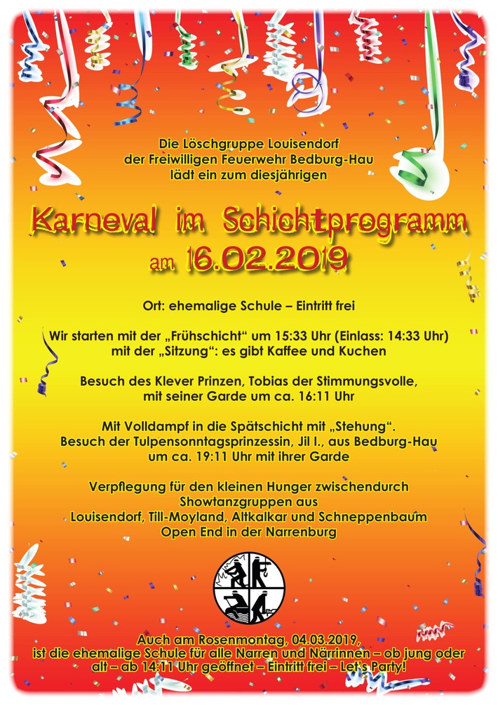 FW-KLE: Feiern mit der Freiwilligen Feuerwehr Bedburg-Hau: Karneval im Schichtprogramm