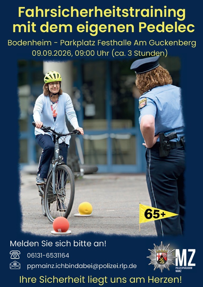 POL-PPMZ: Pedelec-Training für Seniorinnen und Senioren in Bodenheim - Polizei Mainz lädt zum kostenlosen Sicherheitstraining ein -