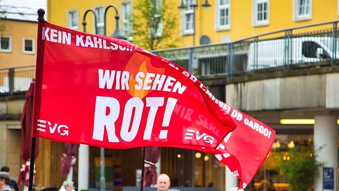 EVG Prostest bei DB Cargo: "Wir lassen euch nicht allein!"