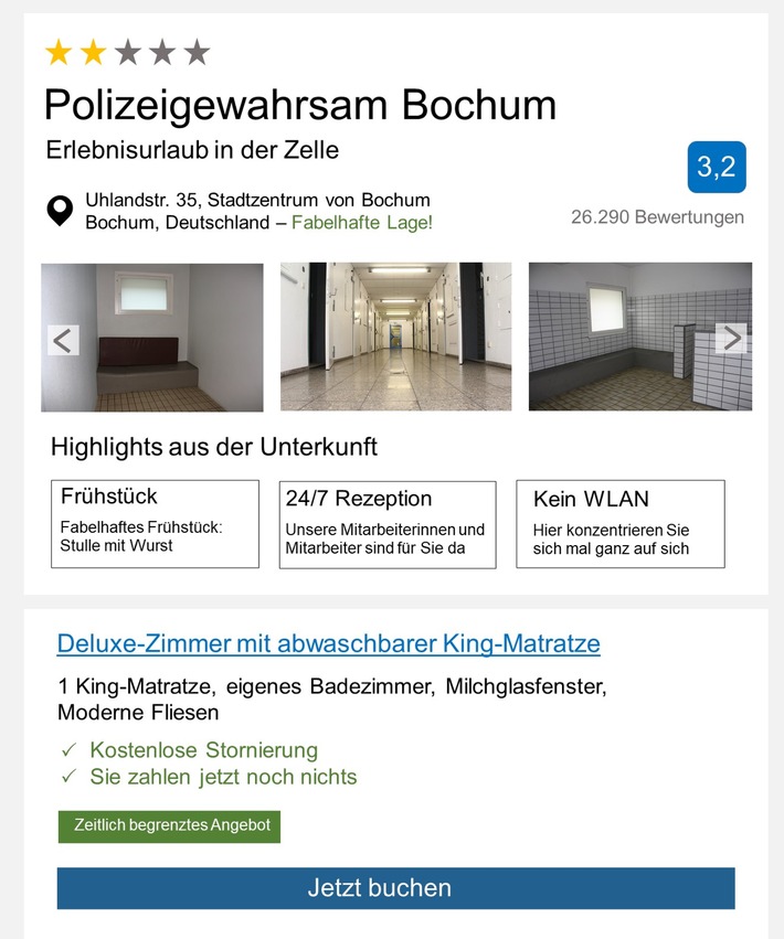 POL-BO: Jetzt neu: Erlebnisurlaub in der Gewahrsamszelle