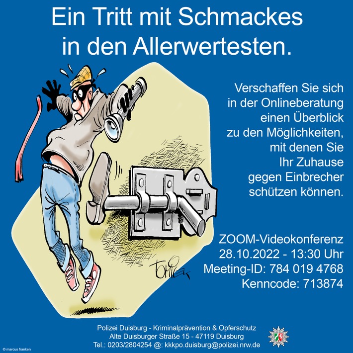 POL-DU: Stadtgebiet/Ruhrort: Kripo berät zum Einbruchsschutz - Herzliche Einladung in den neuen Showroom der Kriminalprävention