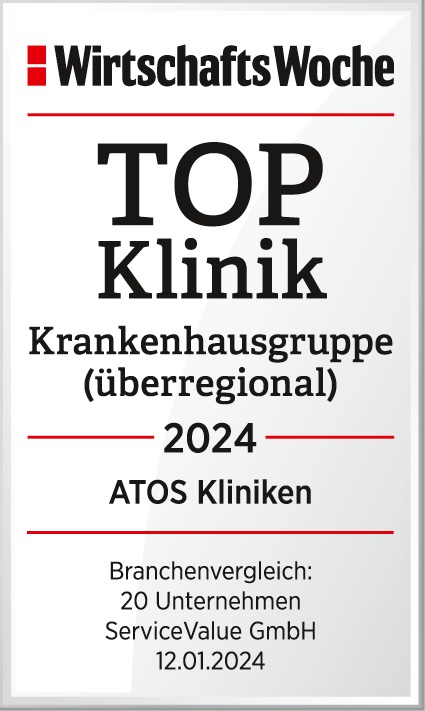 Die ATOS Klinik Gruppe erhält das "WirtschaftsWoche Qualitätssiegel" im Bereich "Krankenhausgruppe überregional"