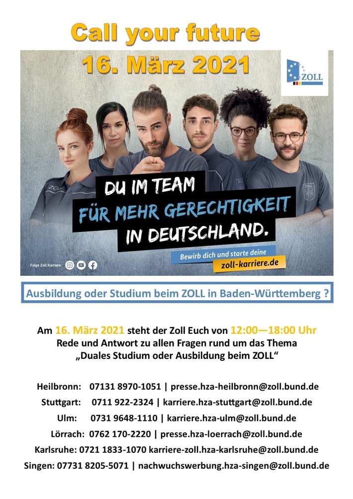 HZA-HN: Informationsmöglichkeit über interessante Jobs/ Ausbildungs- und Studienberatung beim Hauptzollamt Heilbronn