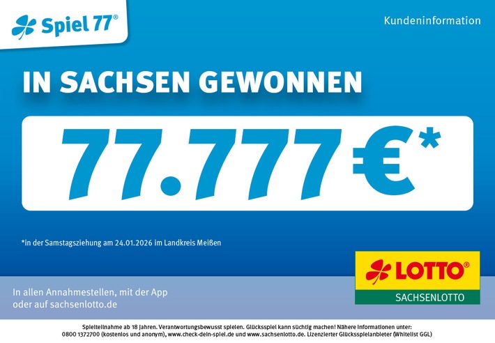 77.777 Euro im Landkreis Meißen gewonnen: Glück bei Spiel 77