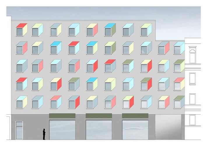 Fassade in 3D: Farbe und Format für a&amp;o Berlin-Friedrichshain