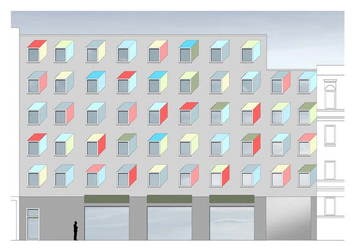 Fassade in 3D: Farbe und Format für a&o Berlin-Friedrichshain