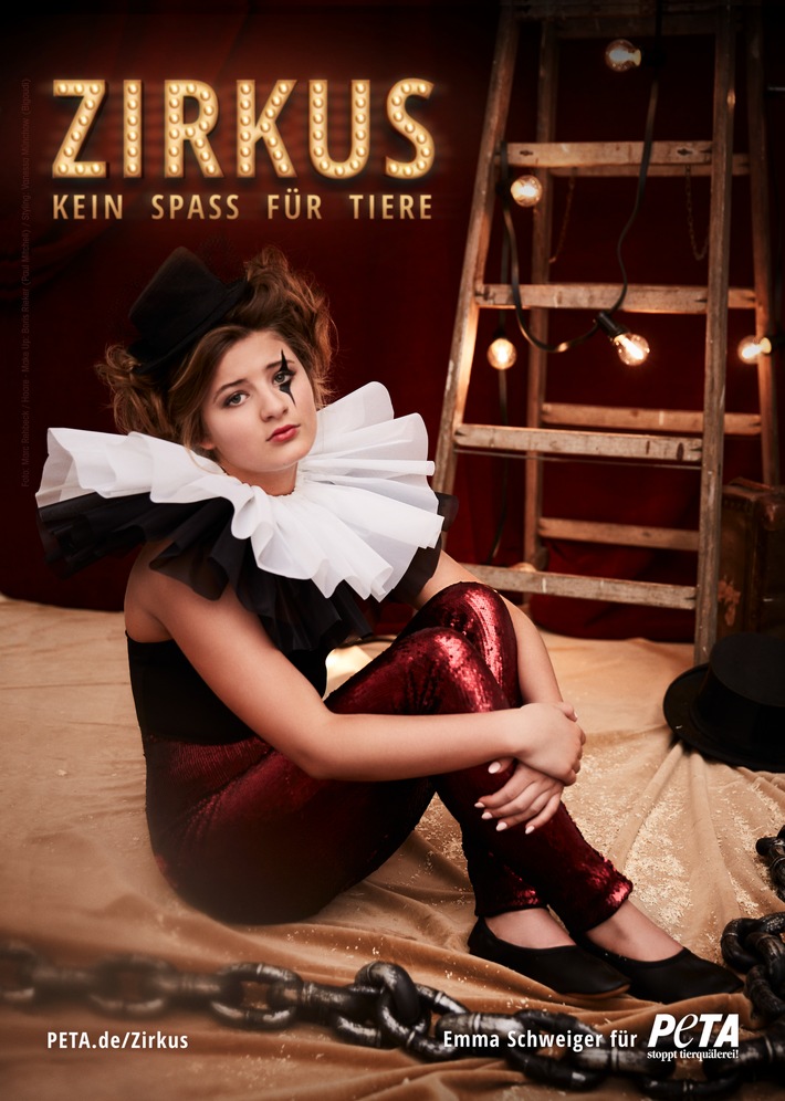 Emma Schweiger in neuer PETA-Kampagne: Zirkus - kein Spaß für Tiere!