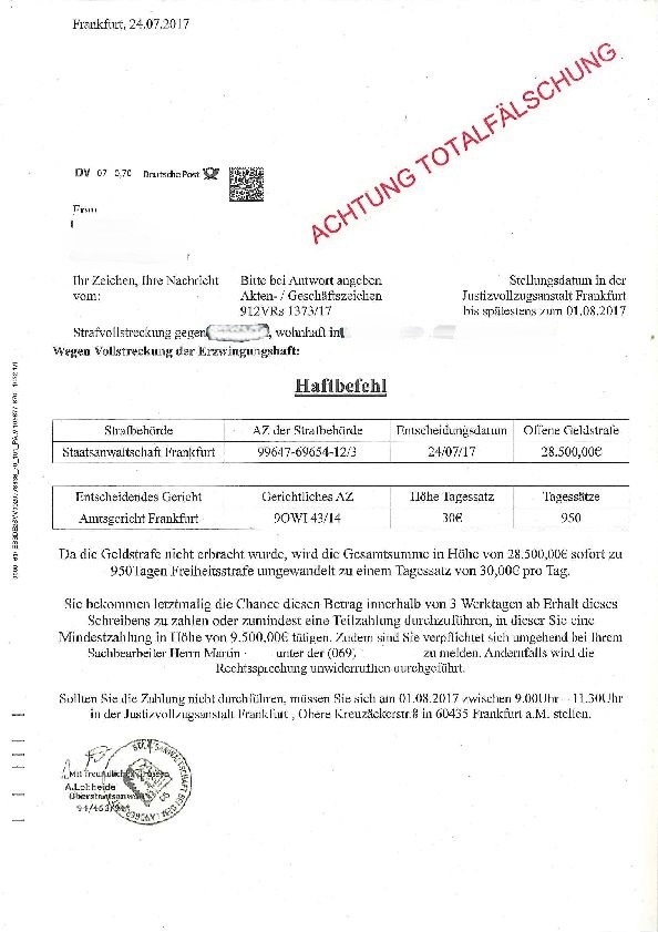 POL-PDNW: Bad Dürkheim - Betrüger stellen falschen Haftbefehl zu.