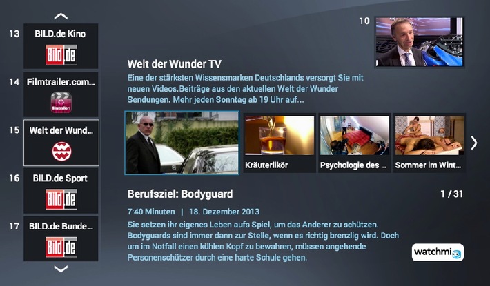 Jetzt auch als App für Smart-TV: watchmi Themenkanäle von Axel Springer Digital TV Guide