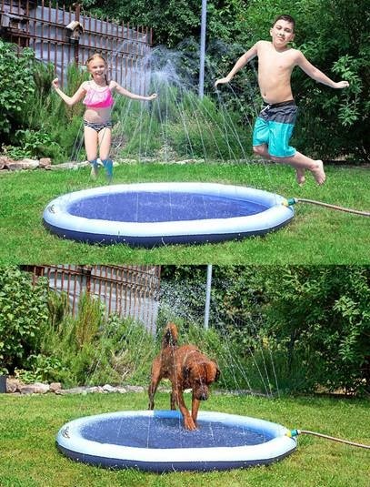 infactory Wasser-Spielmatte für Kinder & Hunde, Schlauchanschluss, PVC, BPA-frei: Spaßige Abkühlung für Kinder & Haustiere - Wasserfontänen spritzen alle nass