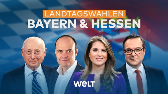 WELT TV zu den Landtagswahlen in Bayern und Hessen am Sonntag, 8. Oktober 2023, mit Sondersendung ab 17 Uhr