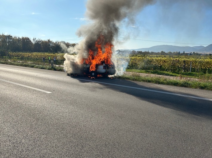 POL-PDLD: Fahrzeugvollbrand führt zu Vollsperrung der BAB65