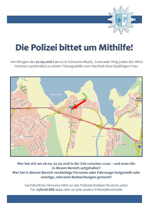 POL-HRO: ZEUGENAUFRUF nach Tötungsdelikt in Schwerin