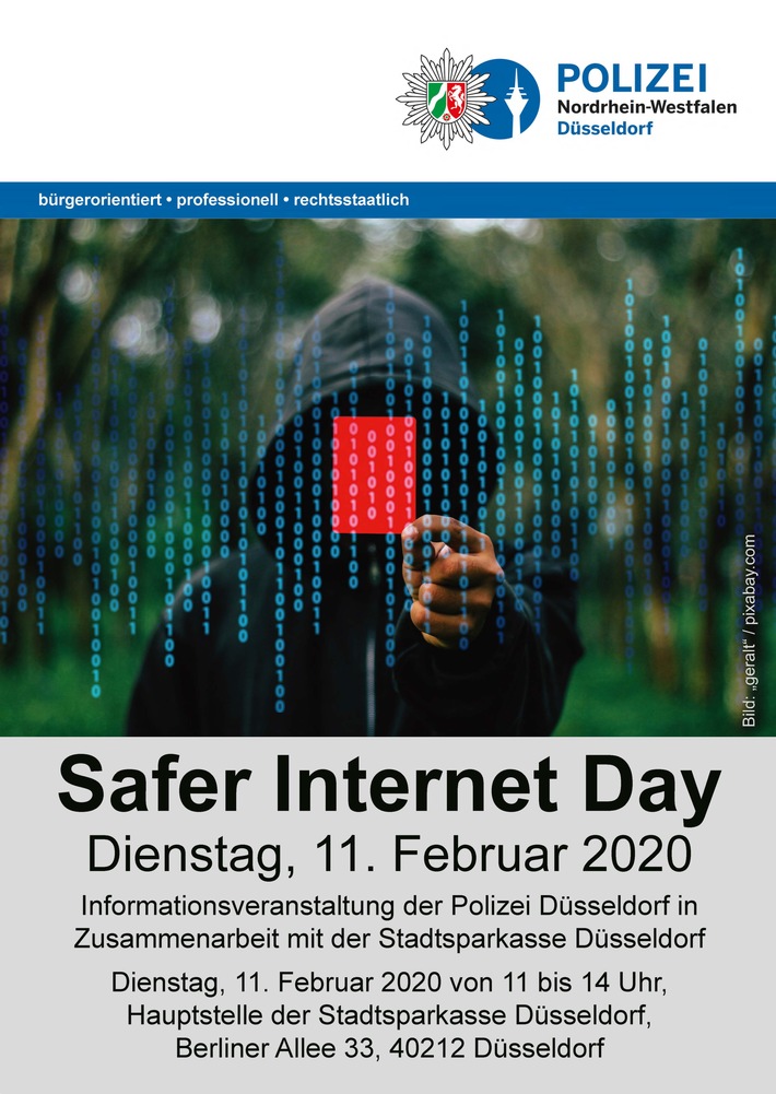 POL-D: Internetkriminalität: Die Polizei informiert vor Ort - Zusätzlicher Termin im Rahmen des internationalen &quot;Safer Internet Day 2020&quot; in der Stadtsparkasse Düsseldorf