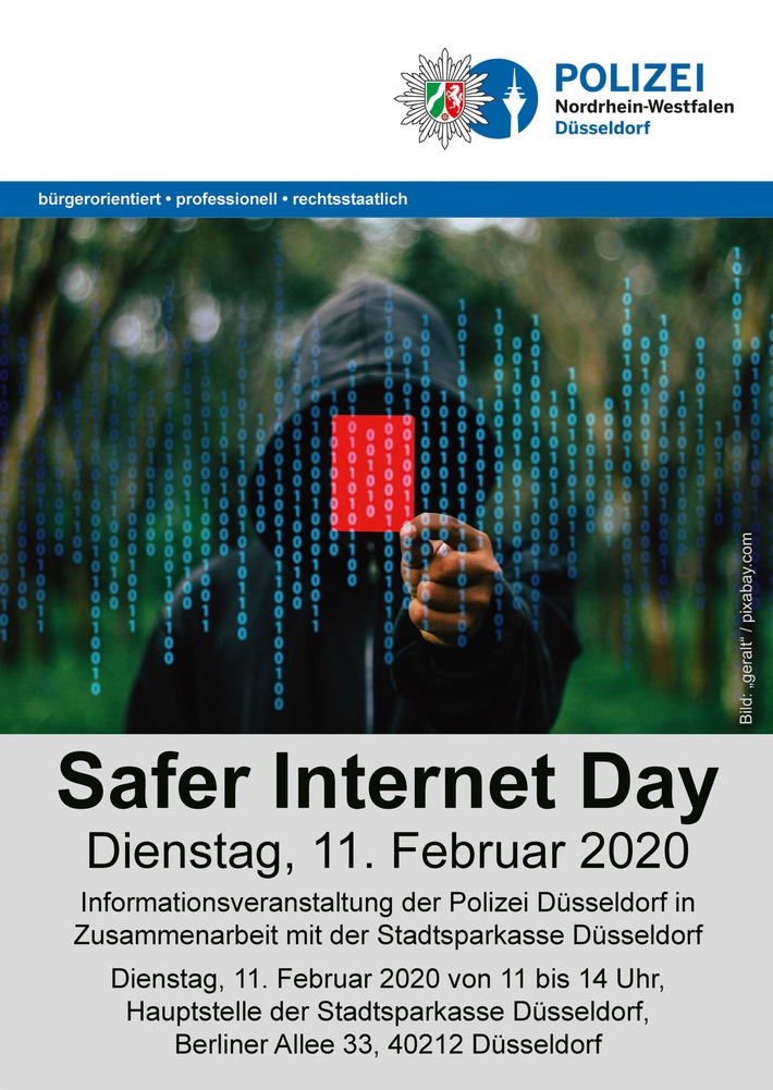 POL-D: Internetkriminalität: Die Polizei informiert vor Ort - Zusätzlicher Termin im Rahmen des internationalen "Safer Internet Day 2020" in der Stadtsparkasse Düsseldorf