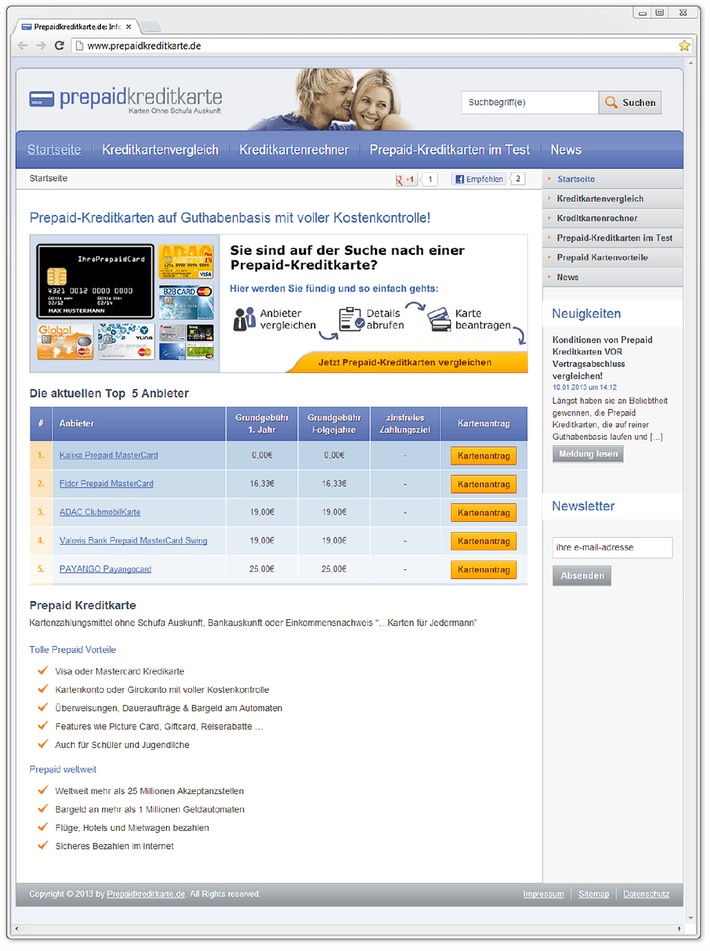 Franke-Media.net relauncht www.prepaidkreditkarte.de / Auf unserer neu gestalteten Website haben Interessenten die Möglichkeit, sich zum Thema Prepaid-Kreditkarten auf Guthabenbasis zu informieren (BILD)