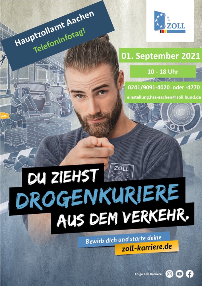 HZA-AC: Telefoninfotag beim Hauptzollamt Aachen am 01. September 2021 Ausbildungs- und Studienangebote beim Zoll