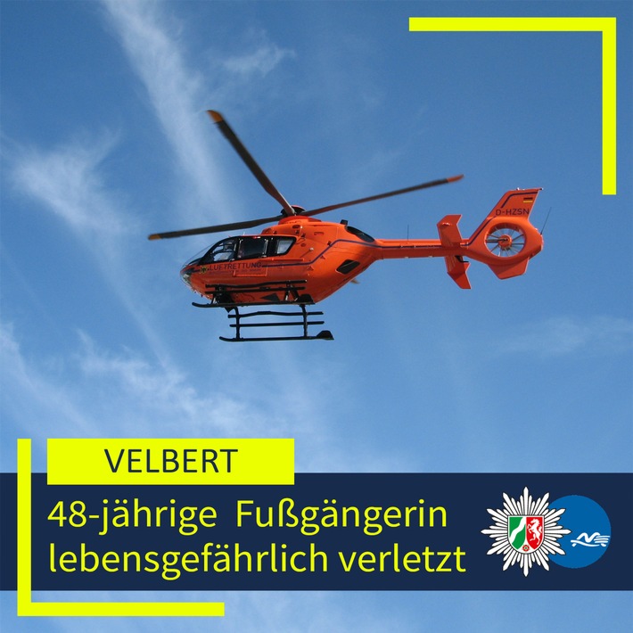 POL-ME: Erstmeldung: Fußgängerin bei Verkehrsunfall lebensgefährlich verletzt - 2609015