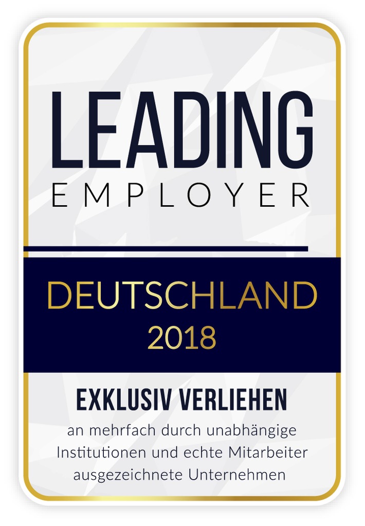LEADING EMPLOYERS Deutschland 2018. Weiterer Text über ots und www.presseportal.de/nr/129787 / Die Verwendung dieses Bildes ist für redaktionelle Zwecke honorarfrei. Veröffentlichung bitte unter Quellenangabe: "obs/LEADING EMPLOYERS"