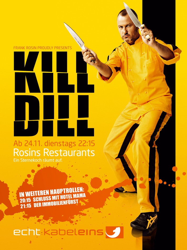 Frank Rosin wird zu Uma Thurman - kabel eins wirbt mit "Kill Dill"-Küchen-Action für den Start von "Rosins Restaurants" am neuen kabel eins-Dienstagabend