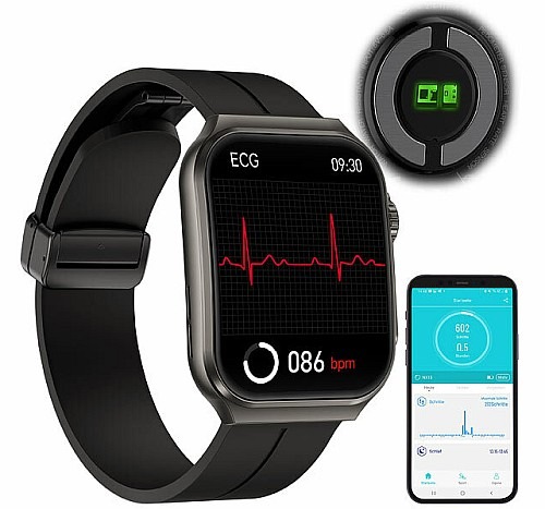 Sporterfolge und Gesundheitswerte tracken: ​newgen medicals Smarte Fitness-Uhr SW-520 mit EKG-, Blutdruck- und Körpertemperatur-Anzeige