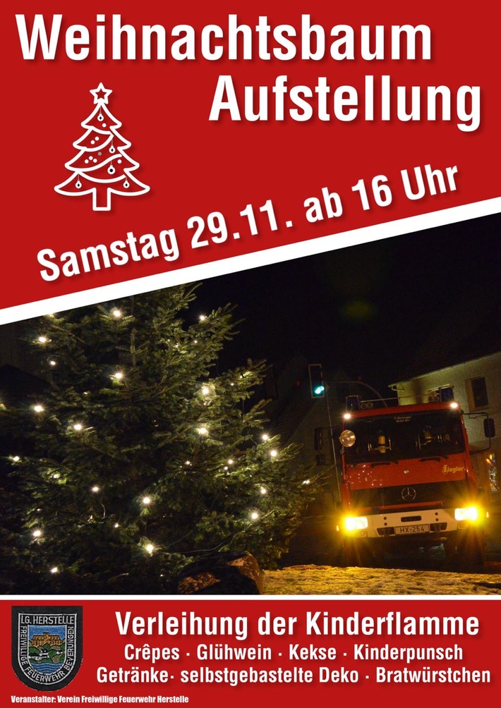 FW Beverungen: Weihnachtsbaumaufstellung in Herstelle / Gemeinsam in die Adventszeit starten