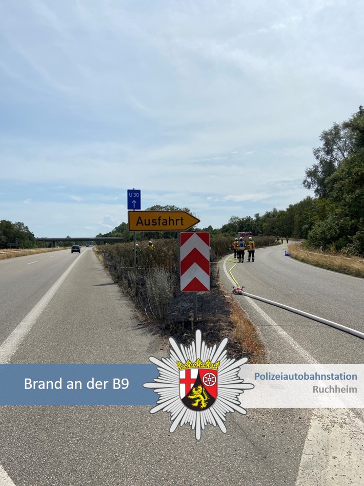 POL-PDNW: Polizeiautobahnstation Ruchheim - B9 - Brand an der Ausfahrt Neuhofen