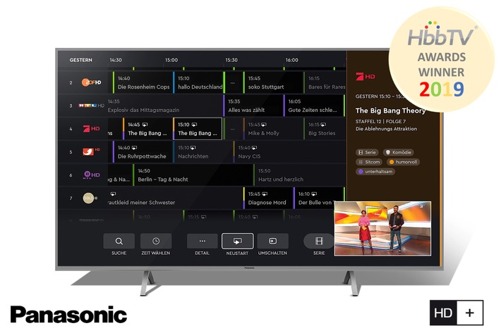 Panasonic gewinnt mit der HD+ HbbTV Operator App den HbbTV Award / Die HbbTV-Association würdigt mit der Auszeichnung herausragende Leistungen von HbbTV-Anbietern