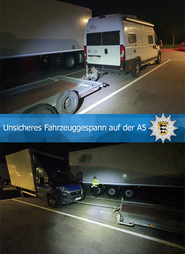 POL-KA: (KA) Karlsruhe - Unsicheres Fahrzeuggespann auf der A5 aus dem Verkehr gezogen