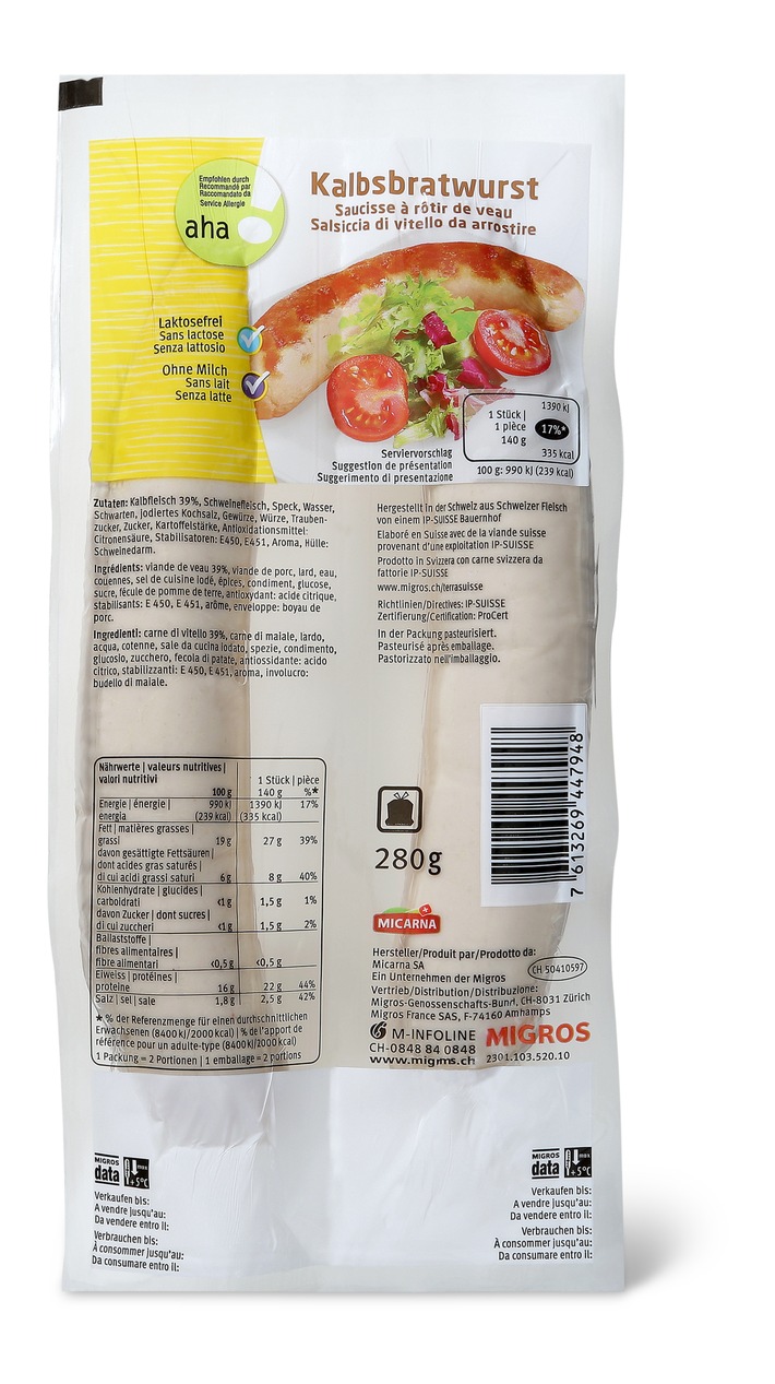 Die Migros ruft aha! Kalbsbratwurst zurück