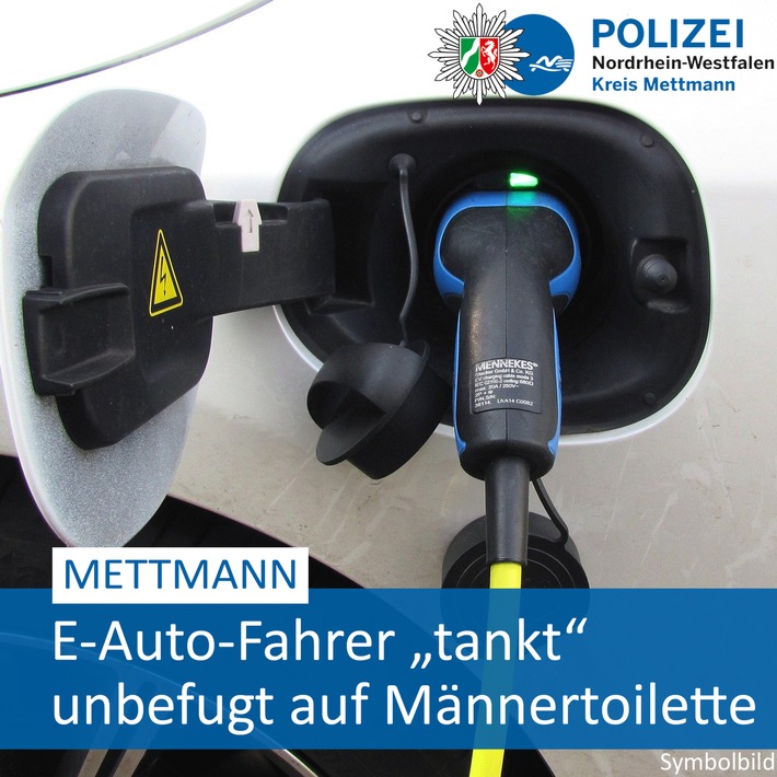 POL-ME: Keine Energie mehr: Tesla-Fahrer "tankt" auf Männertoilette - Mettmann - 2002164