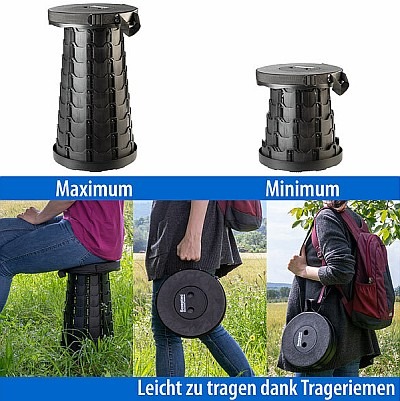 Den Sitzplatz immer dabei: Semptec Urban Survival Technology Tragbarer Teleskop-Hocker, höhenverstellbar, Trageriemen, bis 200 kg