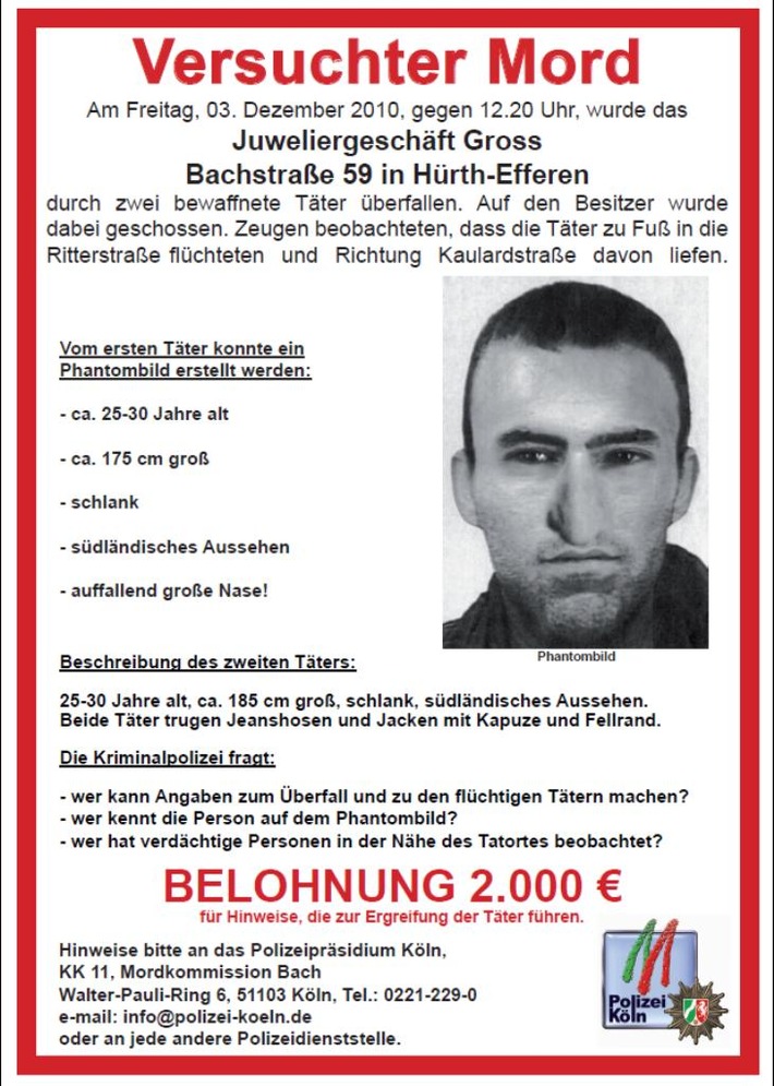 POL-REK: Versuchtes Tötungsdelikt in Hürth-Efferen - Zeugensuche durch Plakataktion