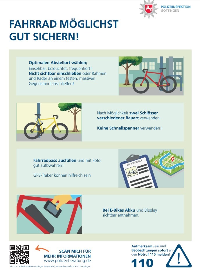 POL-GÖ: (202/2025) Maßnahmen gegen Fahrraddiebstähle: Polizei Göttingen startet mit Infoständen an öffentlichen Plätzen und speziellen Präventionsvideos in den Sozialen Medien