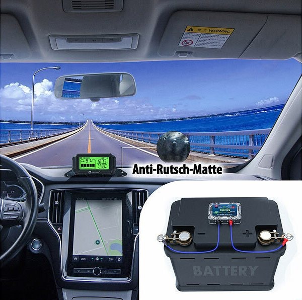 Lescars Kfz-Batterie-Wächter mit Solar-Funk-Monitor, Alarm, für 12-V-Batterien: Den Zustand der Fahrzeug-Batterie bequem per Funk-Monitor überwachen