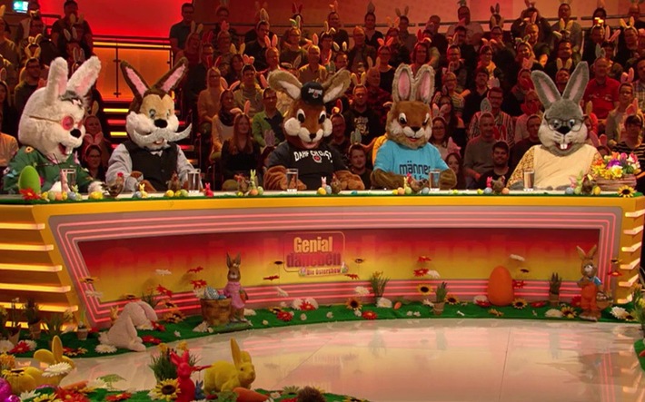 Was machen fünf Hasen in einem Fernsehstudio? Sie sind zu Gast bei &quot;Genial daneben - Die Ostershow&quot;, am Karfreitag, 19. April 2019 in SAT.1
