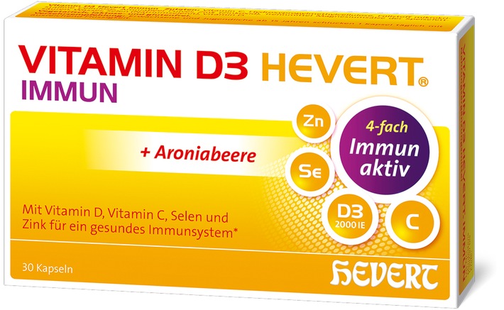 Das neue Vitamin D3 Hevert Immun: 4-fach aktiv für eine starke Immunabwehr