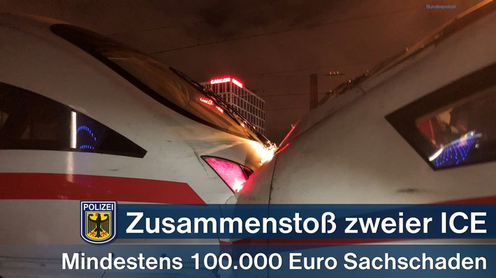 Bundespolizeidirektion München: Zusammenstoß mit Entgleisung von zwei ICE-Zügen bei Rangierfahrt - keine Verletzten - Hoher Sachschaden an den Zügen