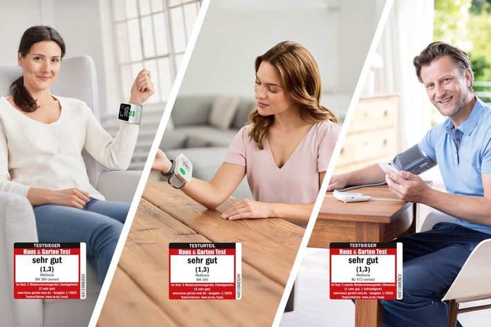medisana überzeugt im HAUS & GARTEN TEST: Dreifach ausgezeichnet mit Bestnoten für Blutdruckmessgeräte