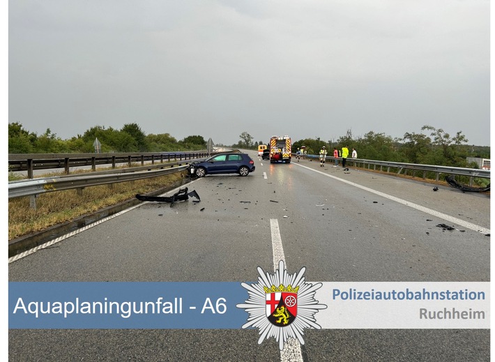 POL-PDNW: Polizeiautobahnstation Ruchheim - Aquaplaning-Unfälle auf der A6 Richtung Mannheim, Höhe Laumersheim.