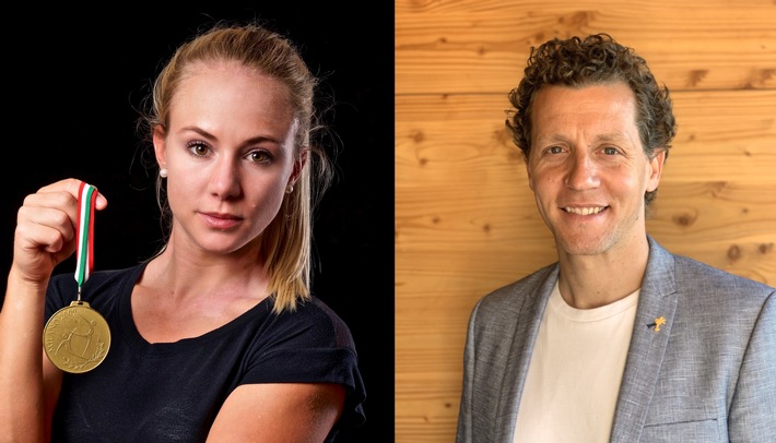 Ariella Kaeslin e Marco Wölfli sostengono il premio per la promozione dello sport giovanile &quot;Sanitas Challenge Award&quot;.