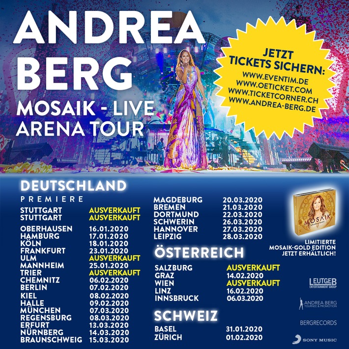 Dreifach-Auszeichnung: Andrea Berg erhält "Die Eins der Besten" | die ersten Hallen der großen Tour bereits ausverkauft