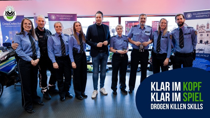 POL-PPRP: Aufklärung über Drogen und Alkohol - Aktionstag "Klar im Kopf - Klar im Spiel" bei den Eulen Ludwigshafen