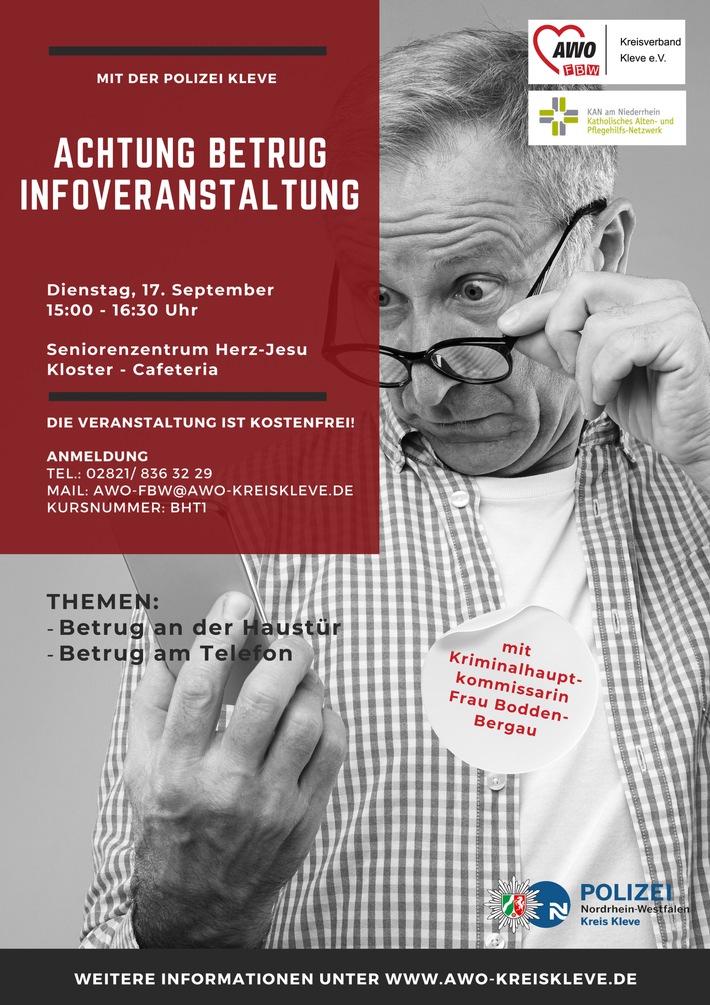 POL-KLE: Kleve - "Achtung Betrug": Präventionsveranstaltung zu Betrugsmaschen