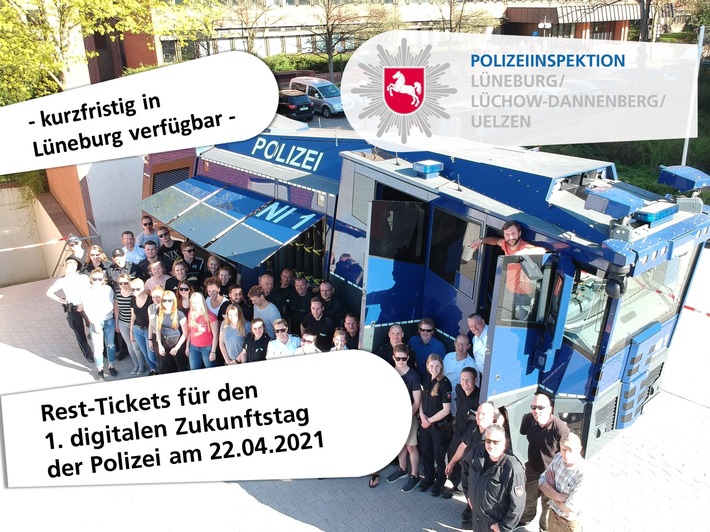 POL-LG: ++ erster digitaler Zukunftstag in der Niedersächsischen Polizei am 22.04.21 ++ noch Rest-Tickets vorhanden ++ Kurzentschlossene können die Zugangsslots nach dem "Windhundprinzip" bei der Wache ...